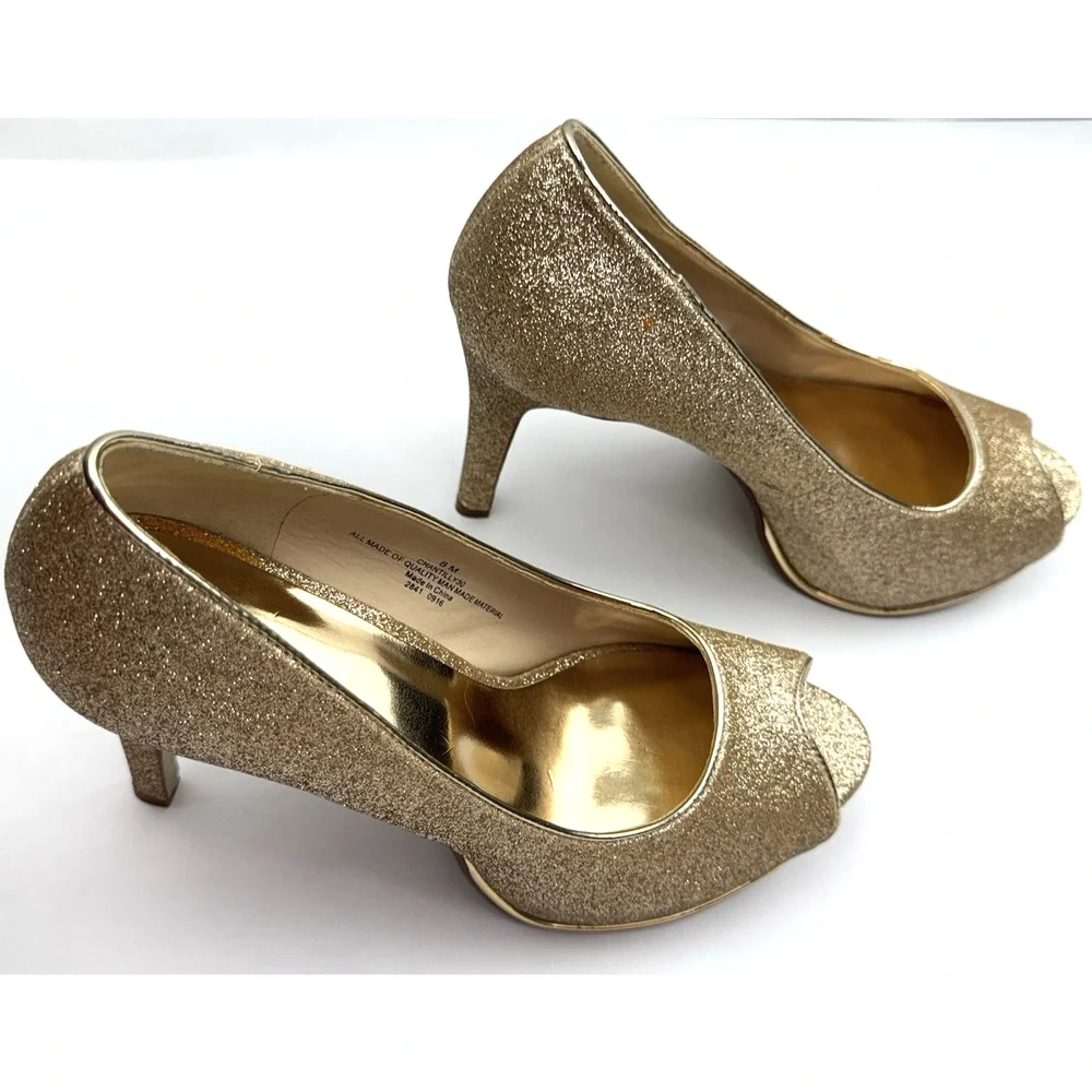 NINE WEST Tan Pumps Size 8M Gold QUALITY MAN MADE MATERIAL